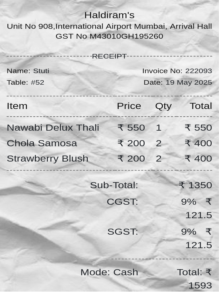 Restaurant Bill Template 2 | PDF