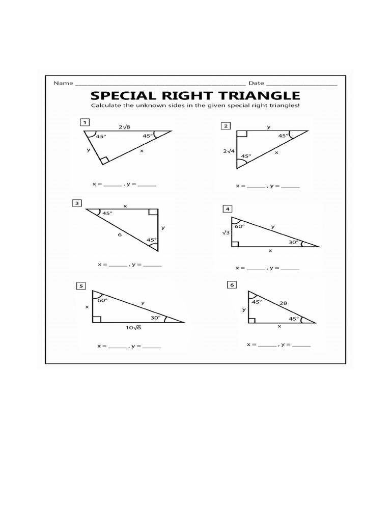 Special Right Triangles Worksheet 265418.Png | PDF