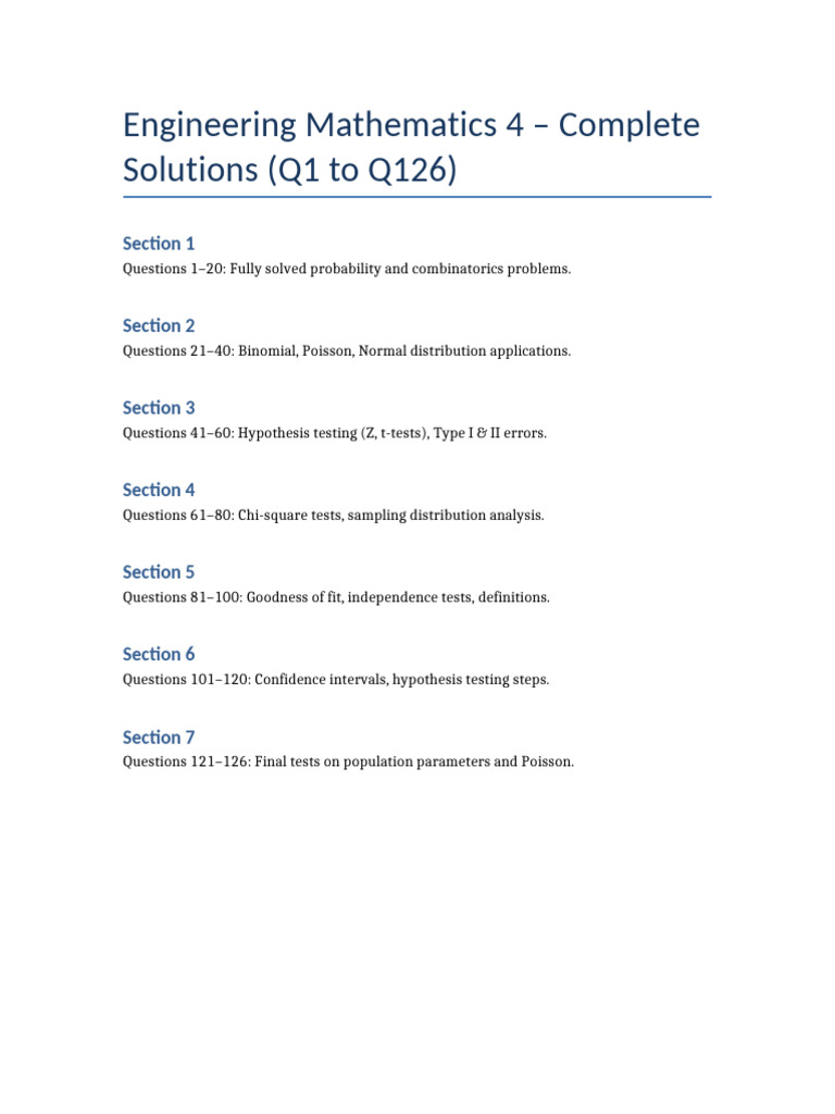 Engineering Mathematics 4 Solutions | PDF