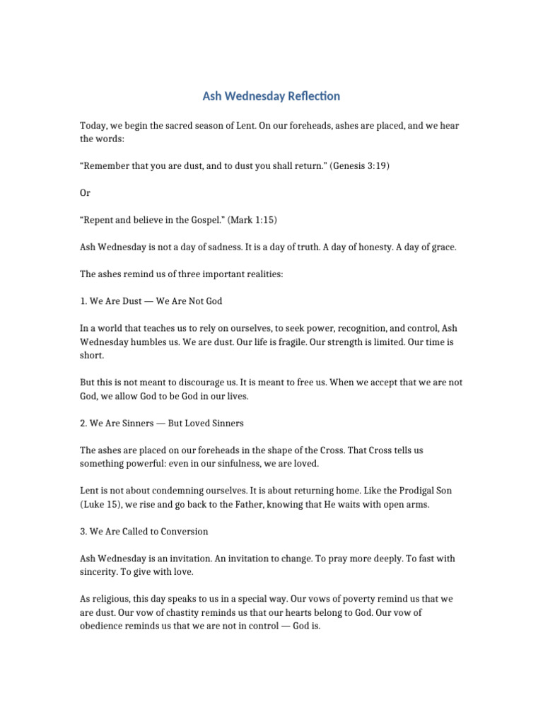 Ash Wednesday Reflection | PDF