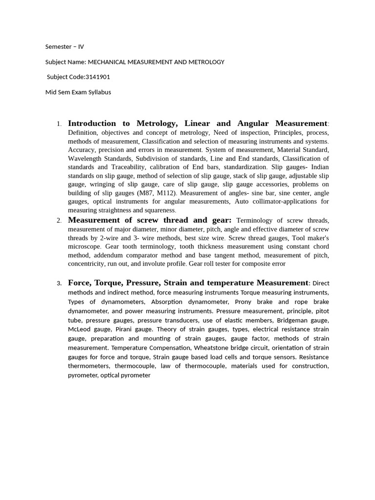 MMM Syllabus | PDF | Pressure Measurement | Measurement