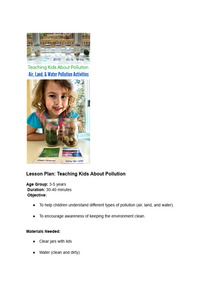 Lesson Plan - Teaching Kids About Pollution | PDF