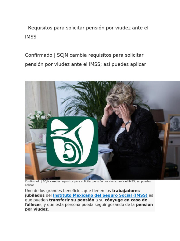 Requisitos para Solicitar Pensión Por Viudez Ante El IMSS | PDF ...