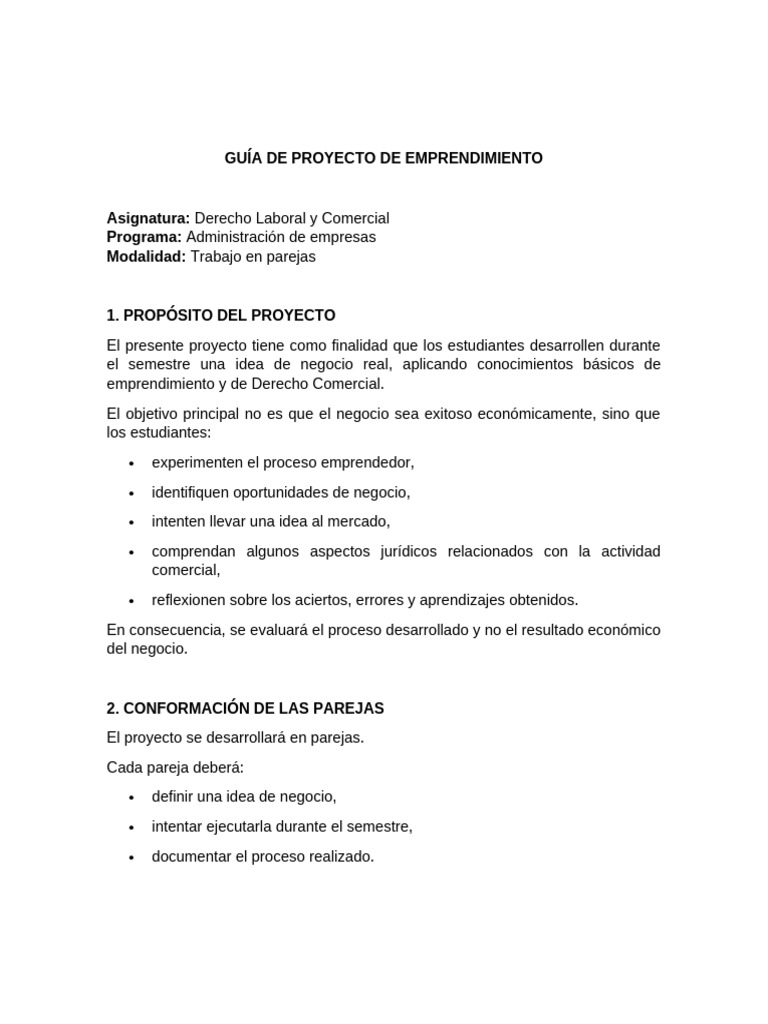 Guía de Proyecto de Emprendimiento Admon 2026-1 | PDF | Iniciativa ...
