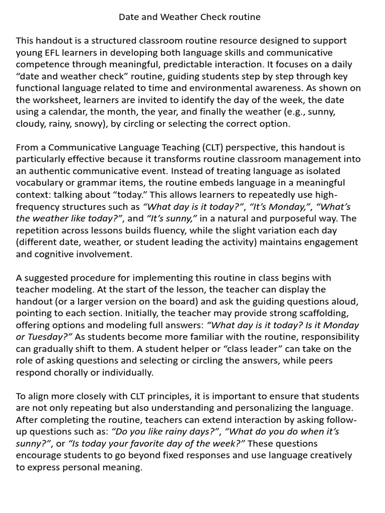 Date and Weather Check Routine | PDF | Communication | Linguistics