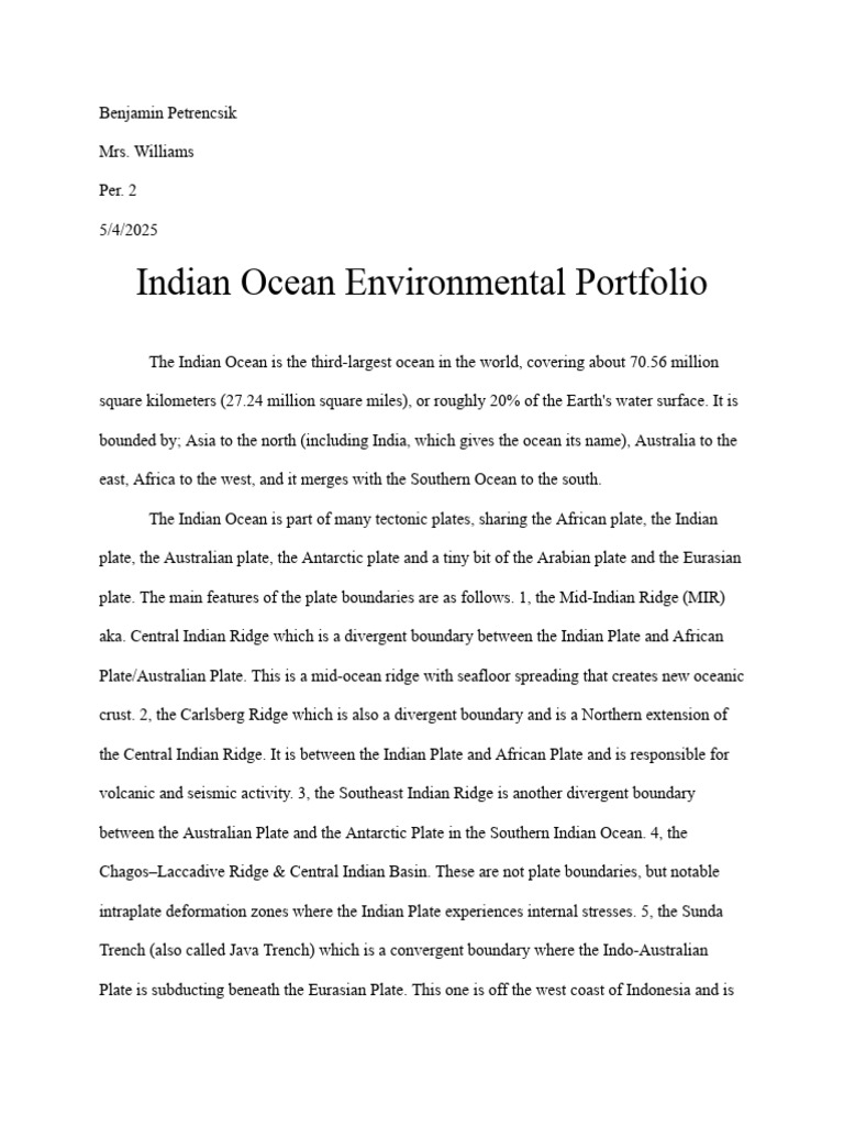 Indian Ocean Environmental Research Portfolio | PDF | Plate Tectonics ...