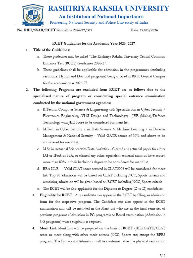 RCET Guidelines For The Academic Year 2026 27 V2 19012026 | PDF ...