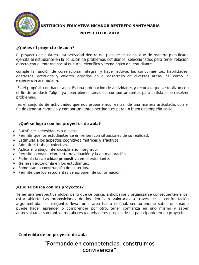 Proyecto de Aula 2025 Bibiana - Lina. | PDF | Evaluación | Plan de estudios