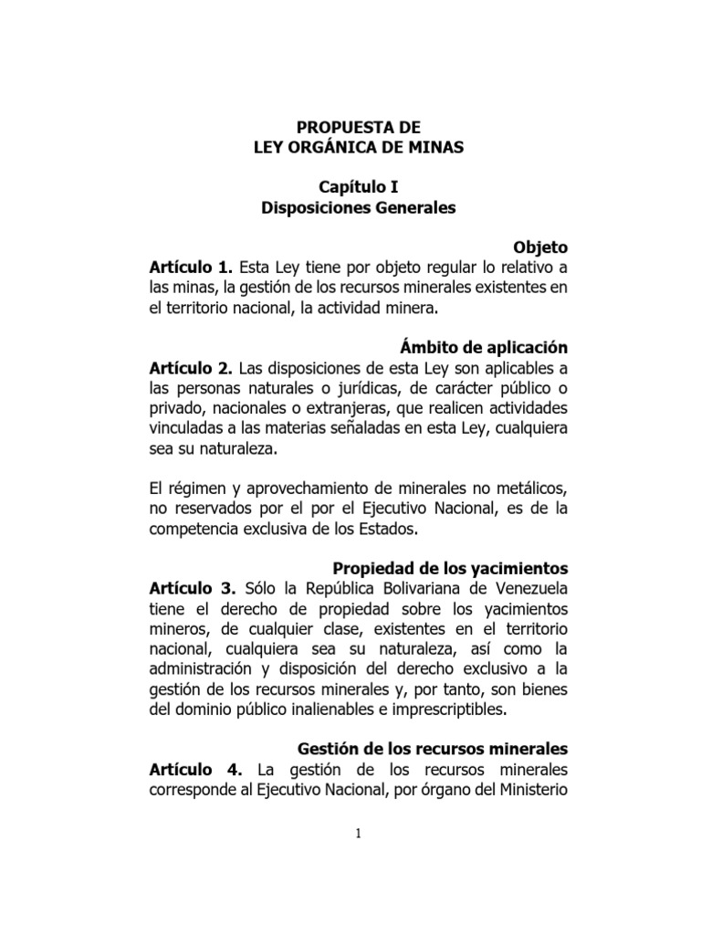 Propuesta de Reforma de La Ley de Minas para Segunda Discusión en La ...