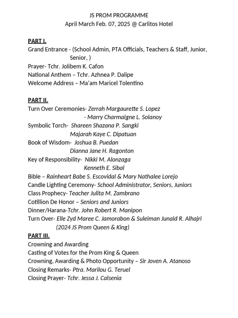 Js Program 2024-2025 - Revised | PDF | Prom