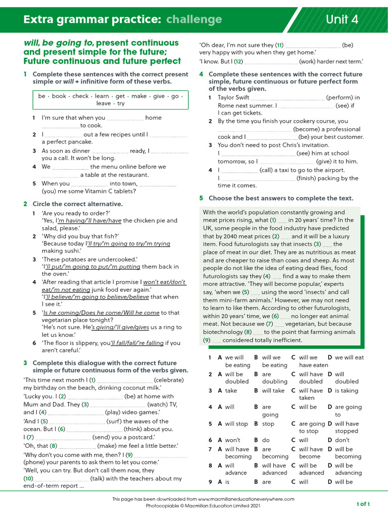 B1PLUS U4 Extra Grammar Practice Challenge | PDF | Foods | Cuisine