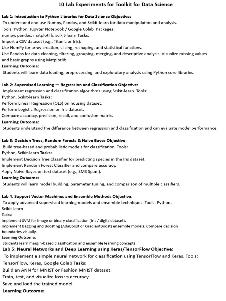 10 Lab Experiments For Toolkit For Data Science Lab 1 Introduction To ...
