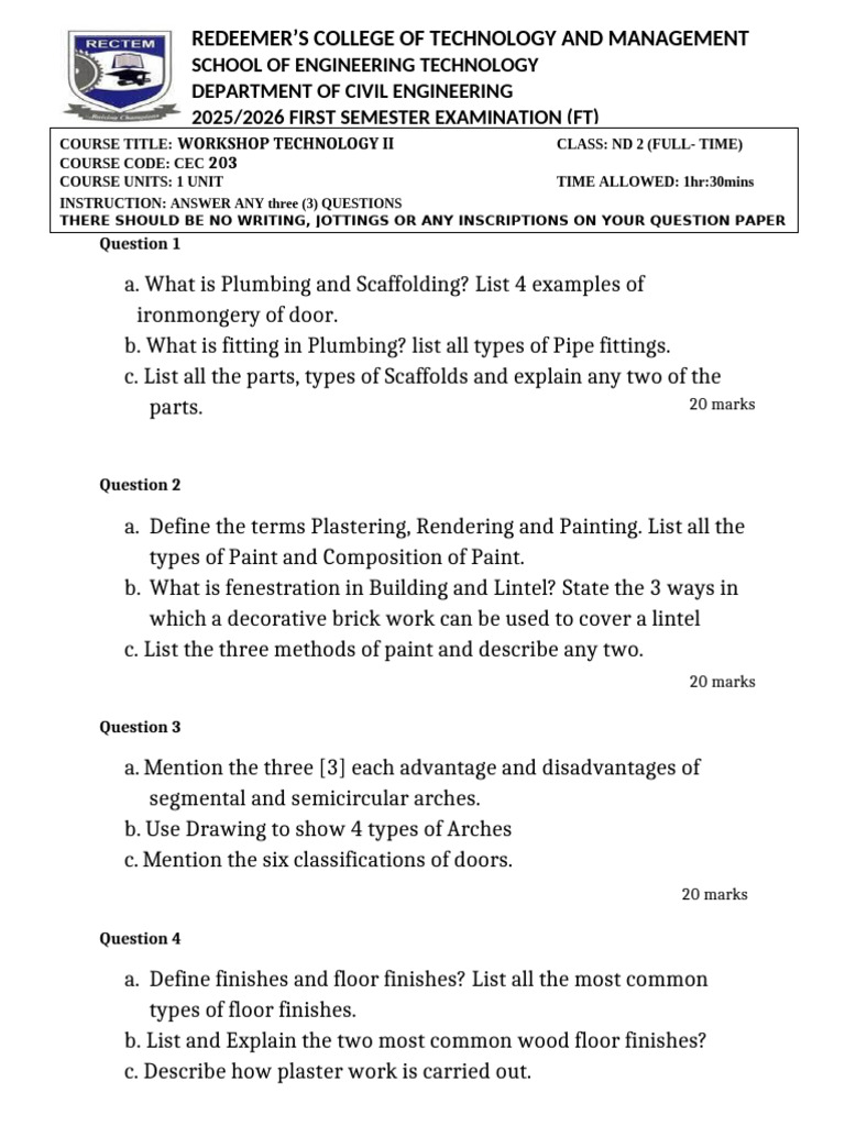 Exam Questions For Cec 203 | PDF | Scaffolding | Paint