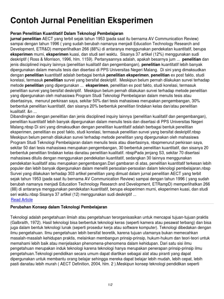 Contoh Jurnal Penelitian Eksperimen