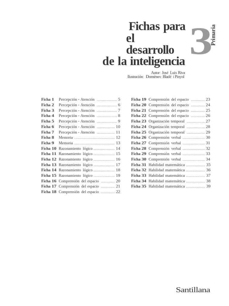 Fichas para El Desarrollo de La Inteligencia 3 Santillana | PDF ...