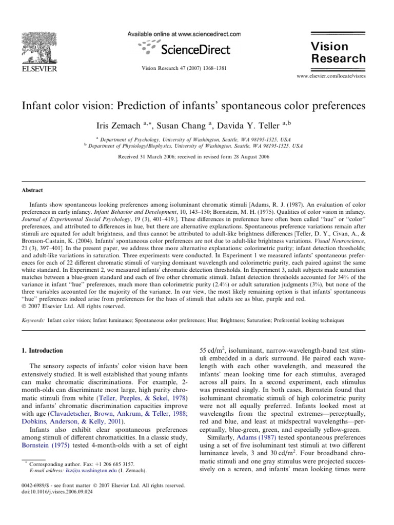 Infant Color Vision | PDF | Color | Analysis Of Variance