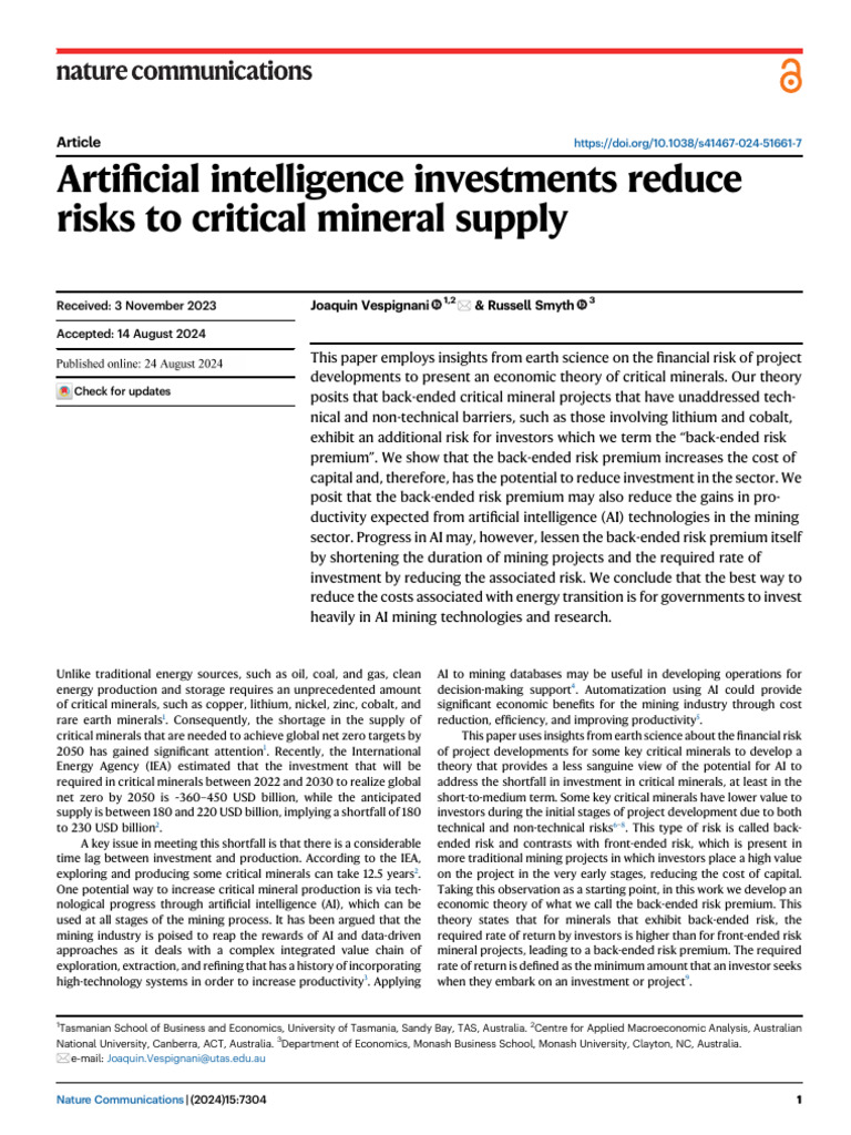 Artificial Intelligence Investments Reduce Risks To Critical Mineral ...