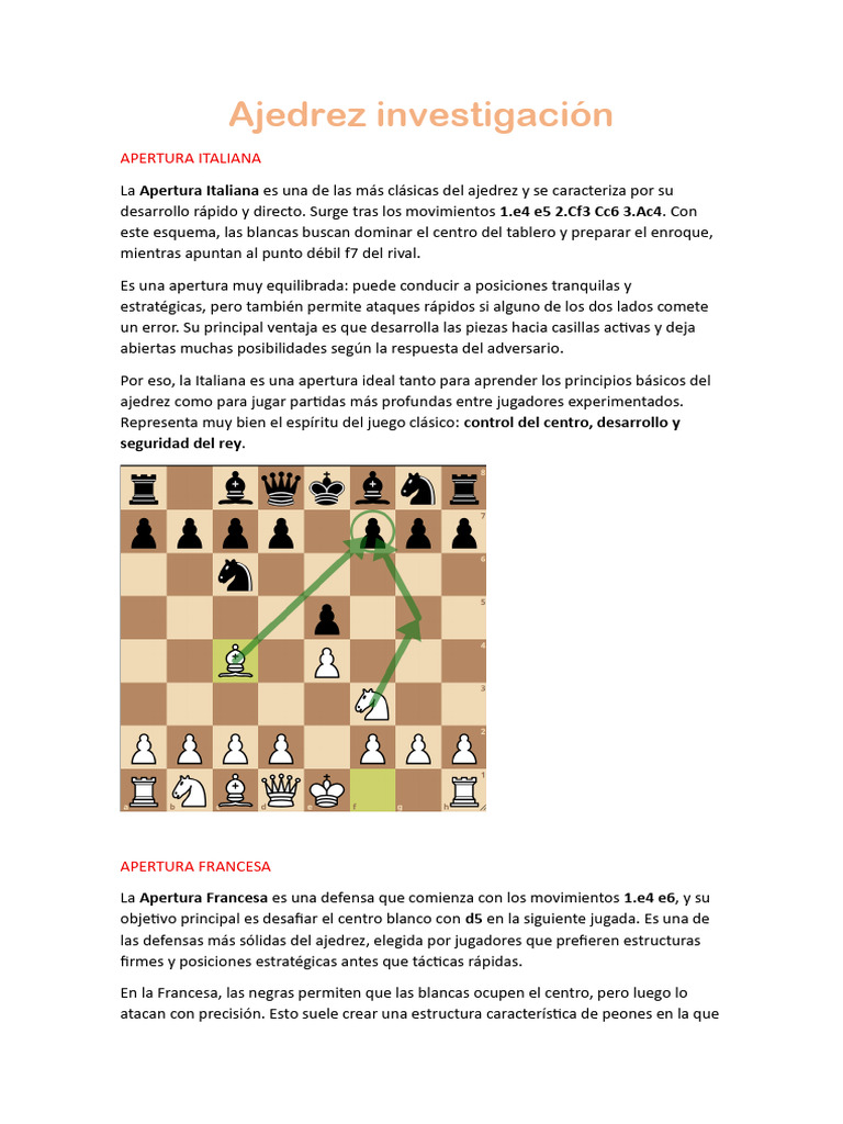 Ajedrez Investigación | PDF | Aperturas de ajedrez | Juegos de mesa