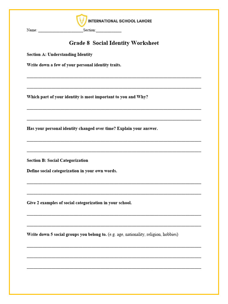 Grade 8 Worksheet Social Identity and Categorization | PDF ...