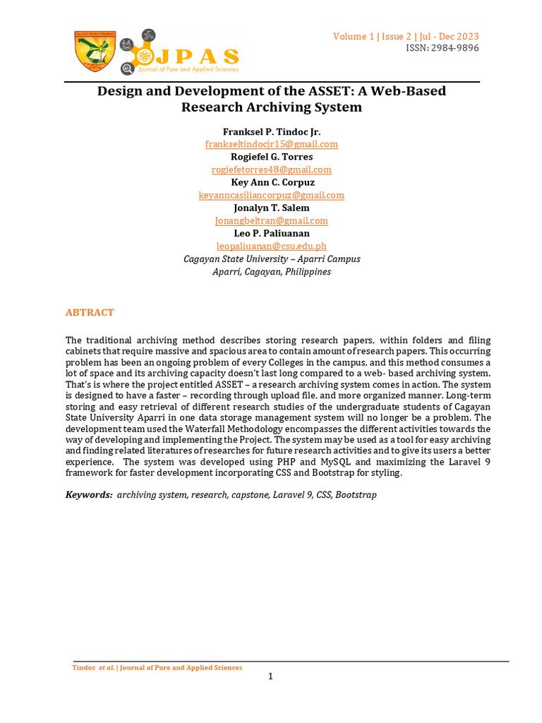 Design and Development of The ASSET A Web-Based Research Archiving ...