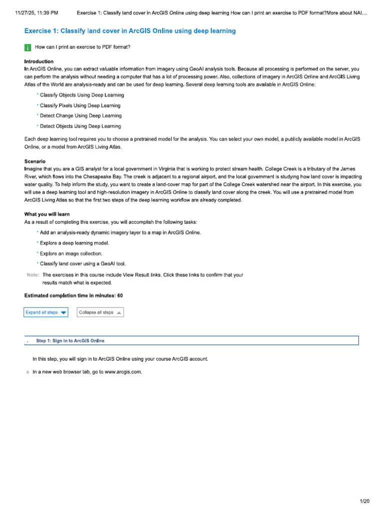Exercise 1 Classify Land Cover in ArcGIS Online Using Deep Learning | PDF