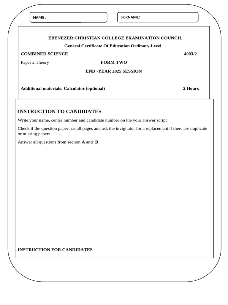 End-Year 2025 Form 2 Test | PDF | Cellular Respiration | Digestion