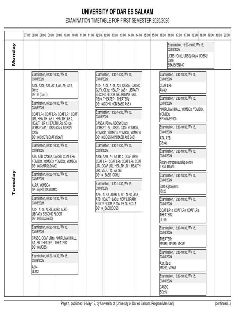 Examination Timetable For First Semester 2025-26-22 | PDF