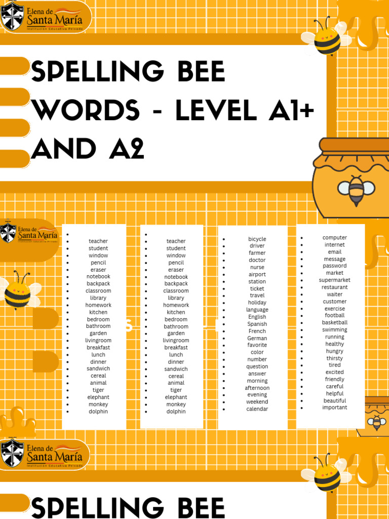 Spelling Bee List of Words - Level A1a2 A2 and B1 | PDF | Communication