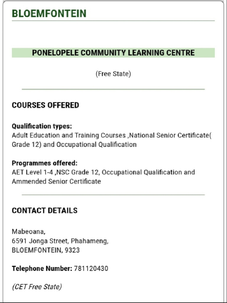Ponelopele Community Learning Centre | PDF