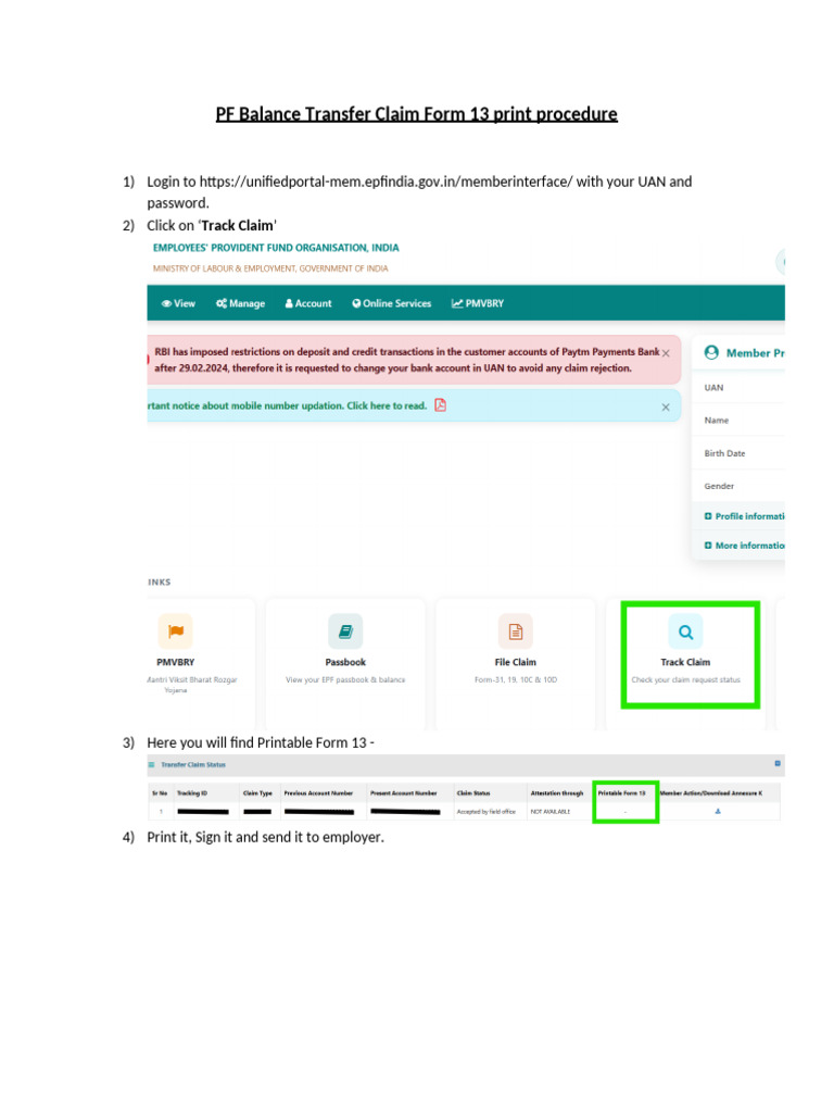 Trasnfer Claim Form 13 Procedure | PDF