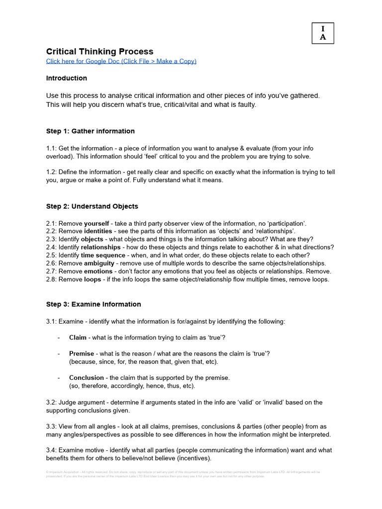 Critical Thinking Process | PDF | Argument | Information