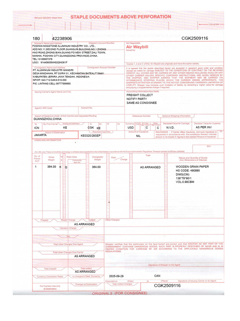 Final Hawb Cgk2509116 | PDF