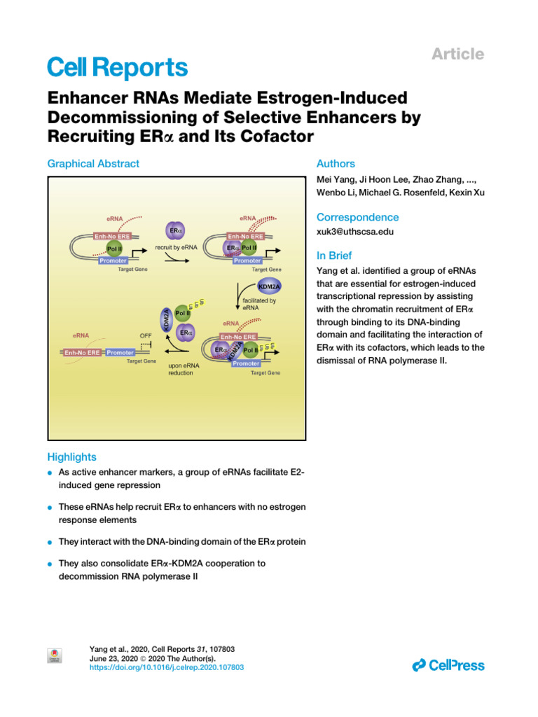 Enhancer RNAs Mediate Estrogen-Induced Decommissioning of Selective ...