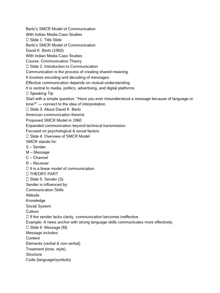 Berlo's SMCR Model of Communication | PDF