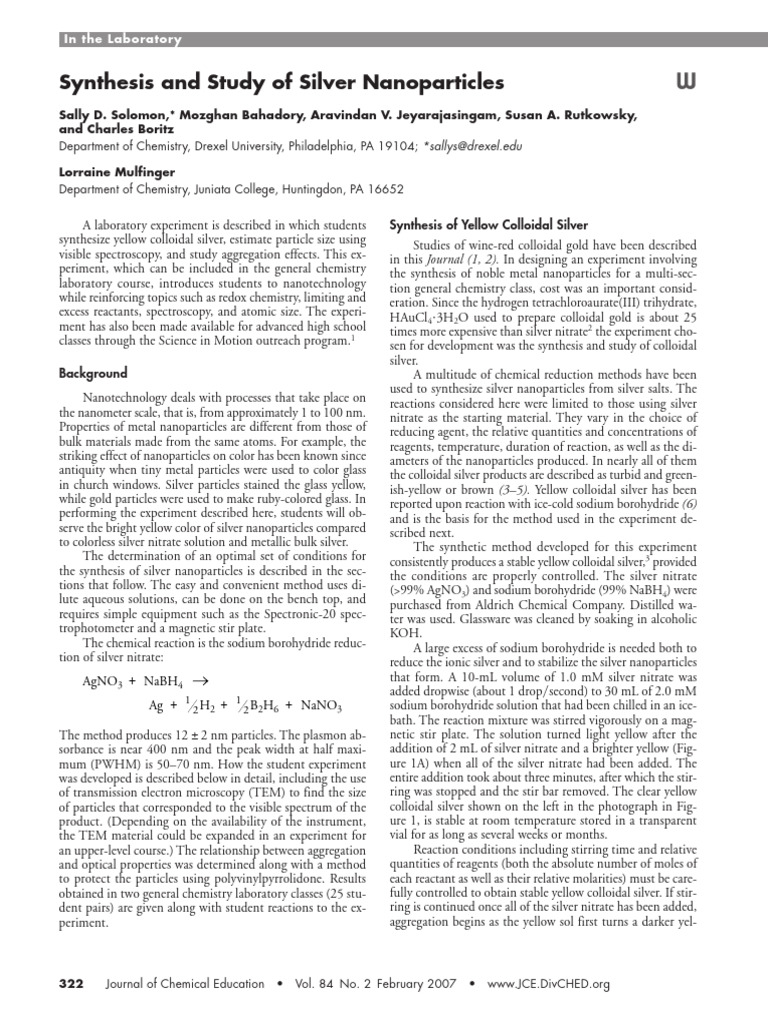 2007 Synthesis and Study of Silver Nanoparticles | PDF | Nanoparticle ...