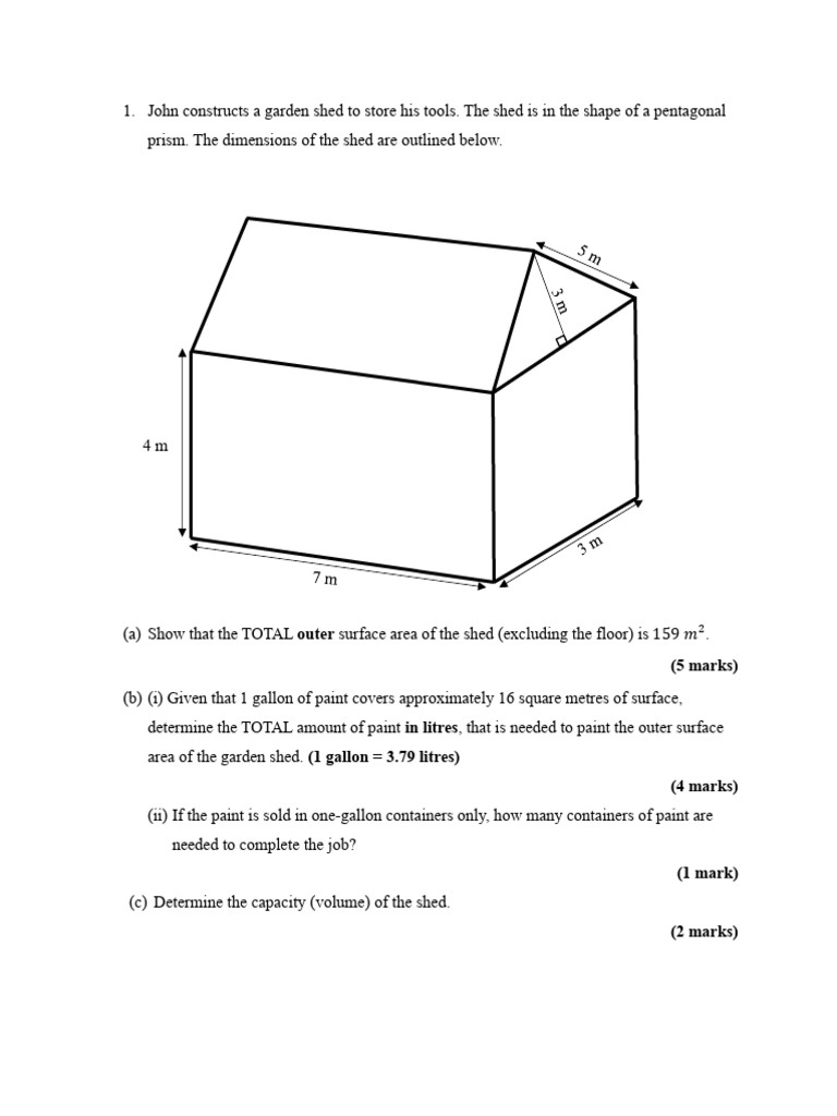 Worksheet 4 - TSA and Volume | PDF | Volume | Area