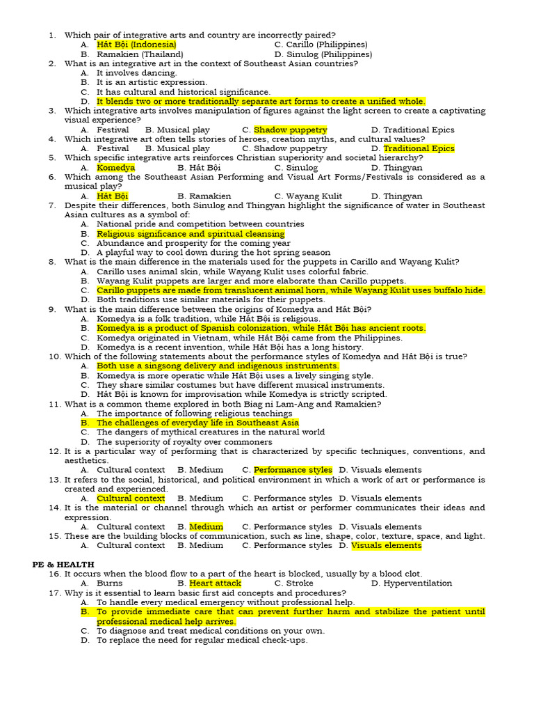 25 26 Mapeh7 4th Semi Qe Reviewer | PDF | First Aid | Clinical Medicine