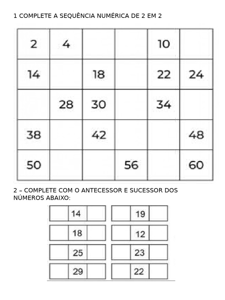 Complete A Sequência Numérica de 2 em 2 | PDF