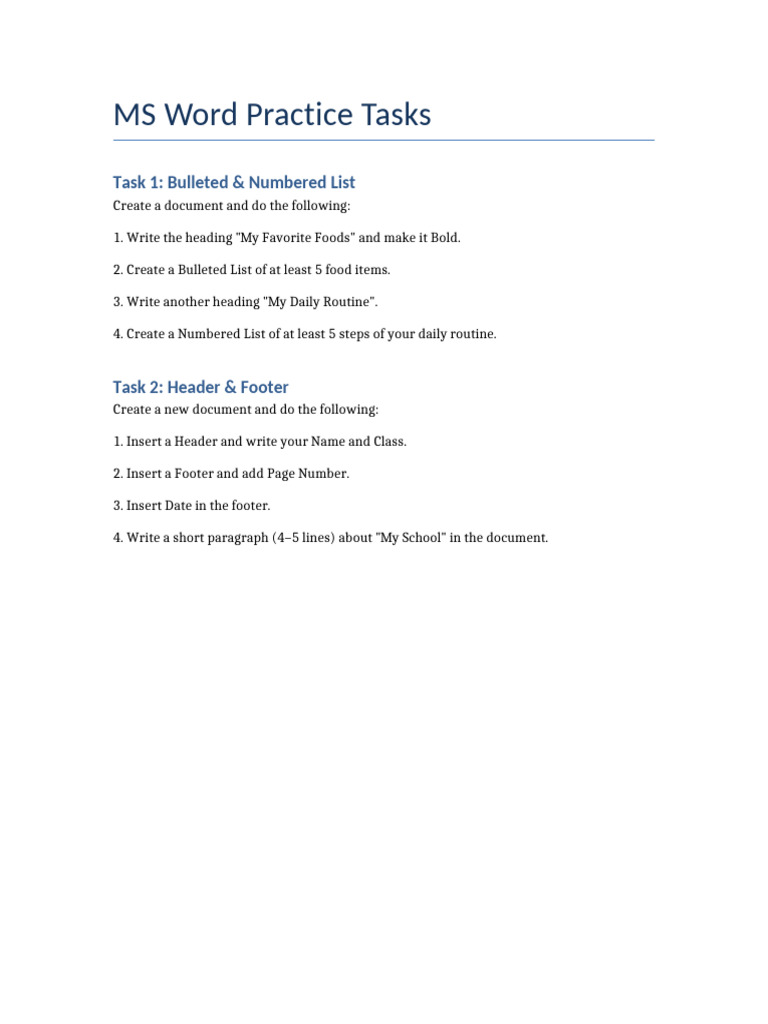 MS Word Practice Tasks | PDF