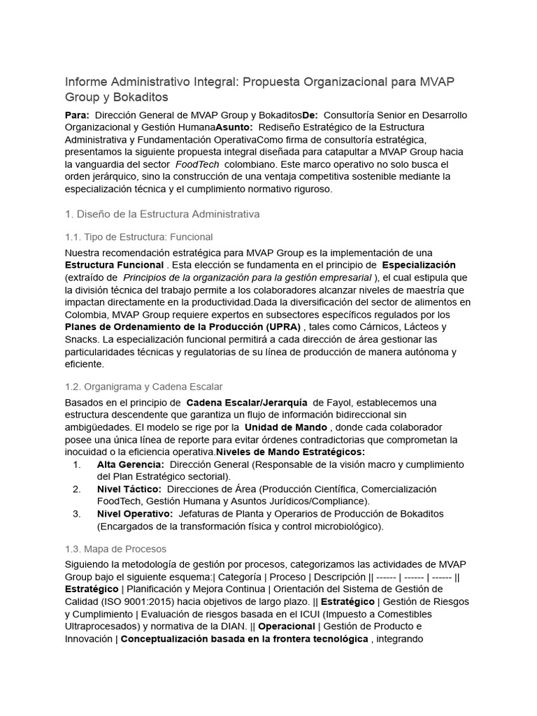 Informe Administrativo Integral - Propuesta Organizacional para MVAP ...