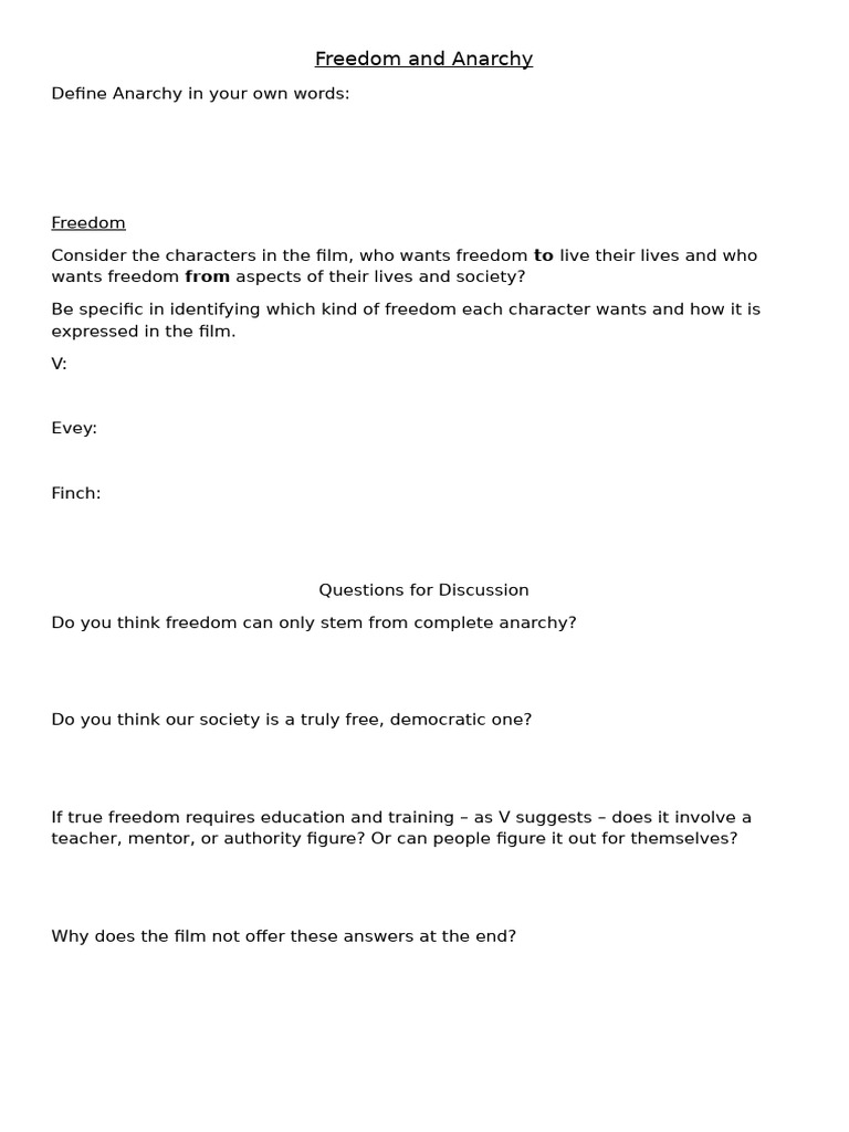 Freedom and Anarchy Worksheet | PDF