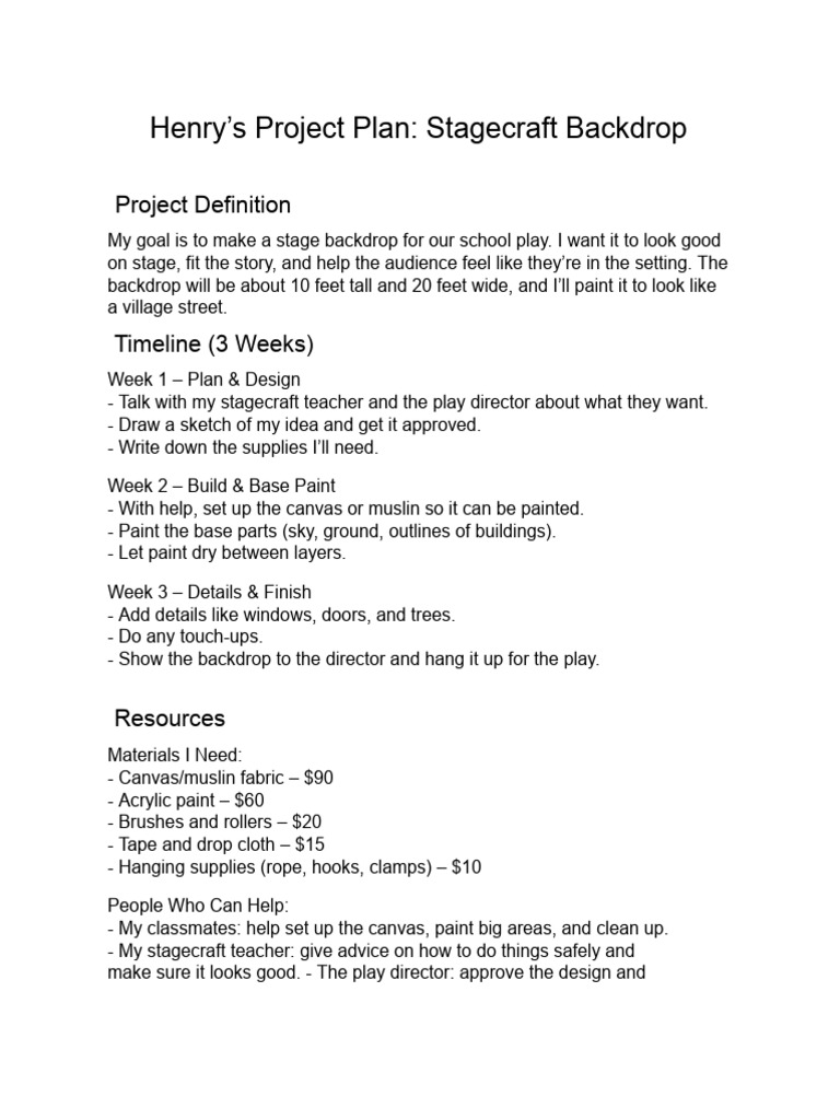 Henry Stagecraft Project Plan | PDF