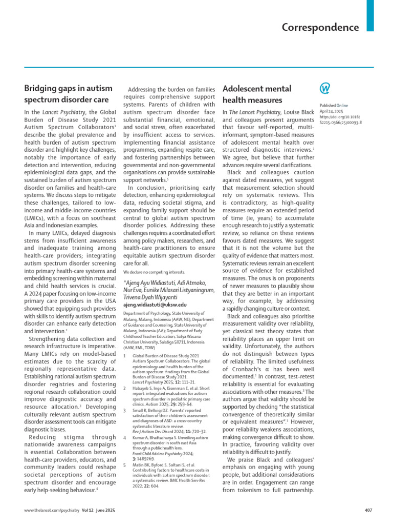 Adolescent Mental Health Measures Lanpsy | PDF | Autism | Mental Disorder