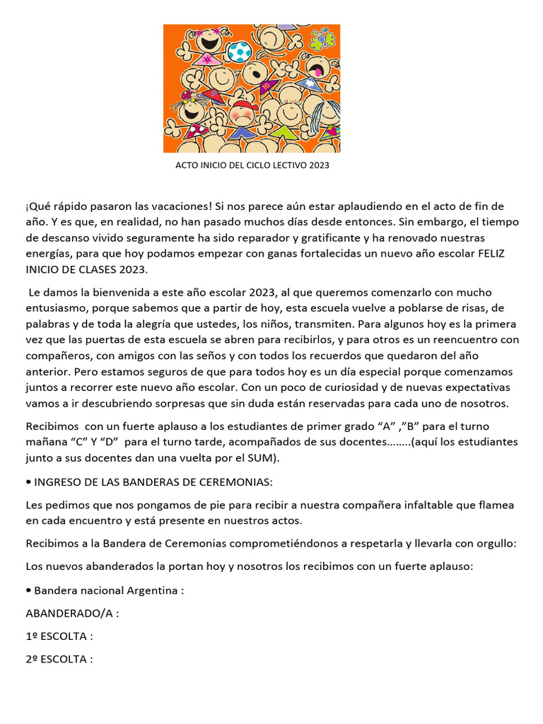 Acto de Inicio de Clases 2023 | PDF