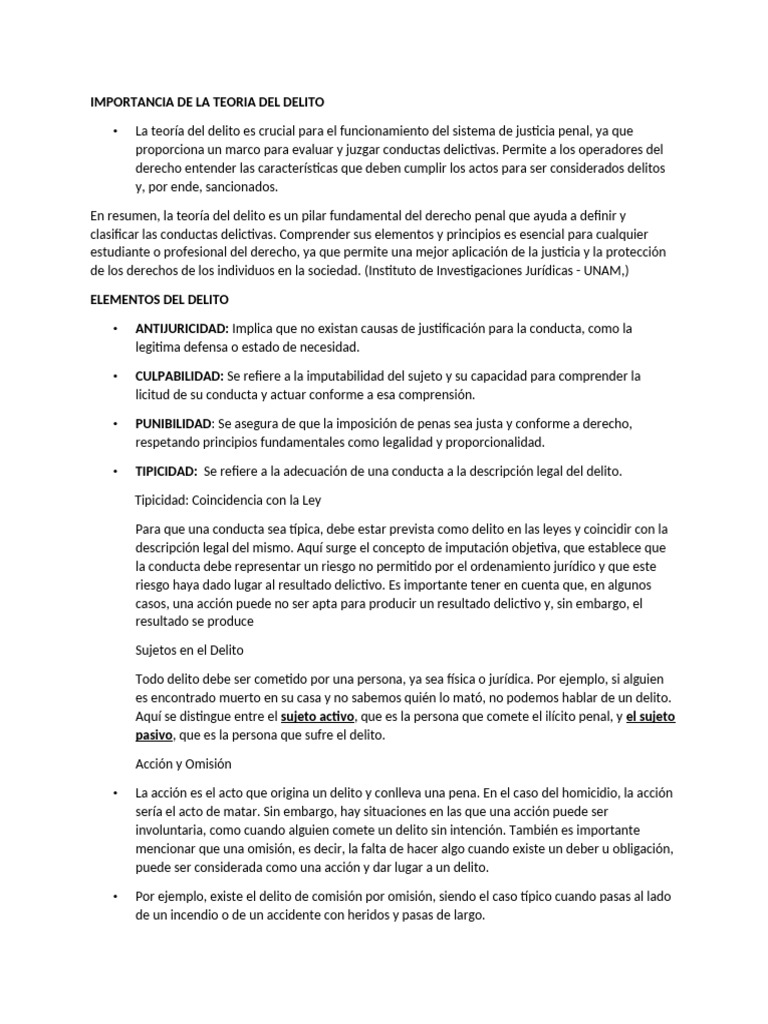 Importancia de La Teoria Del Delito | PDF | Derecho penal | Causalidad ...