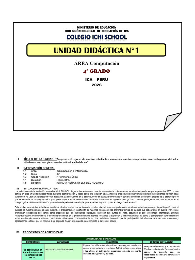 Unidad de Apredizaje 4to Primaria | PDF | Aprendizaje