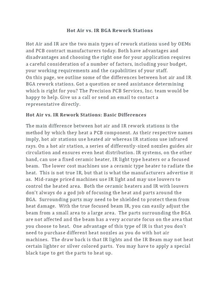 Hot Air Vs Infrared in Rework Stations | PDF | Infrared | Mechanical ...