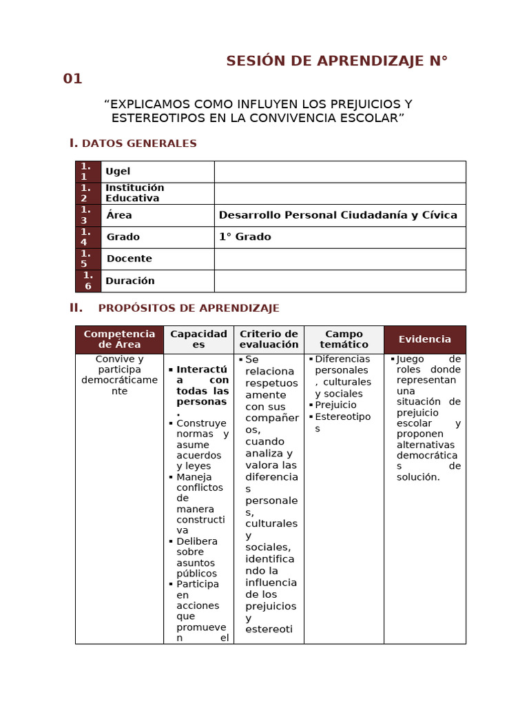 Modelo de Sesion 2026 | PDF | Aprendizaje | Prejuicios