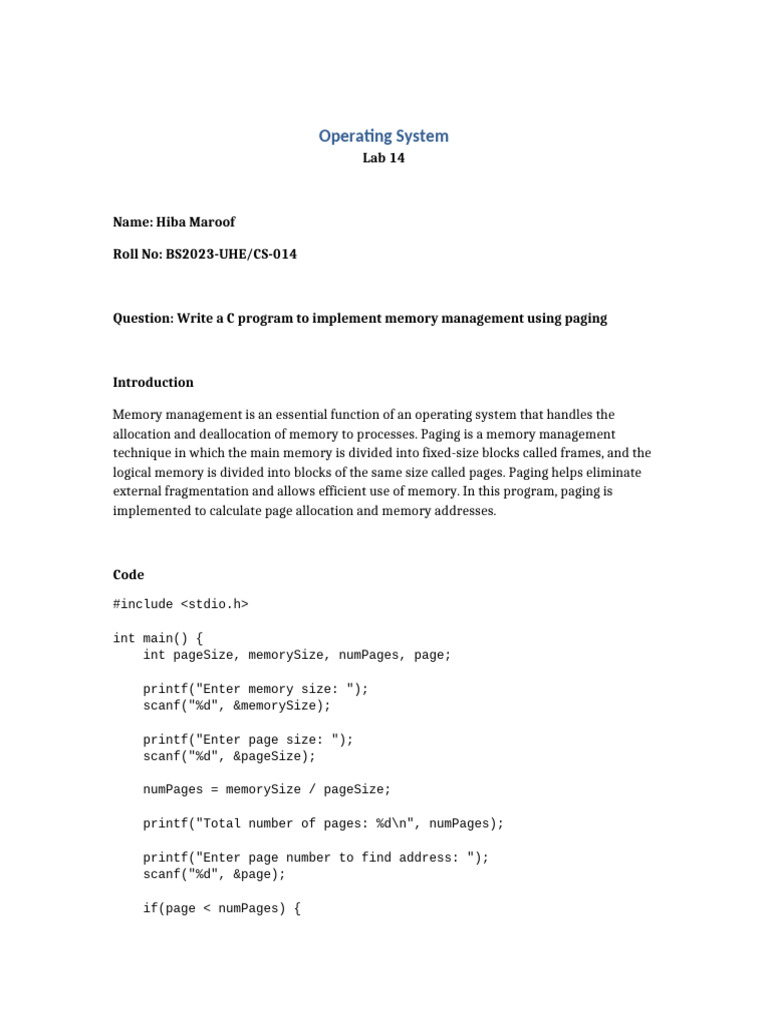 Os Lab 14 | PDF