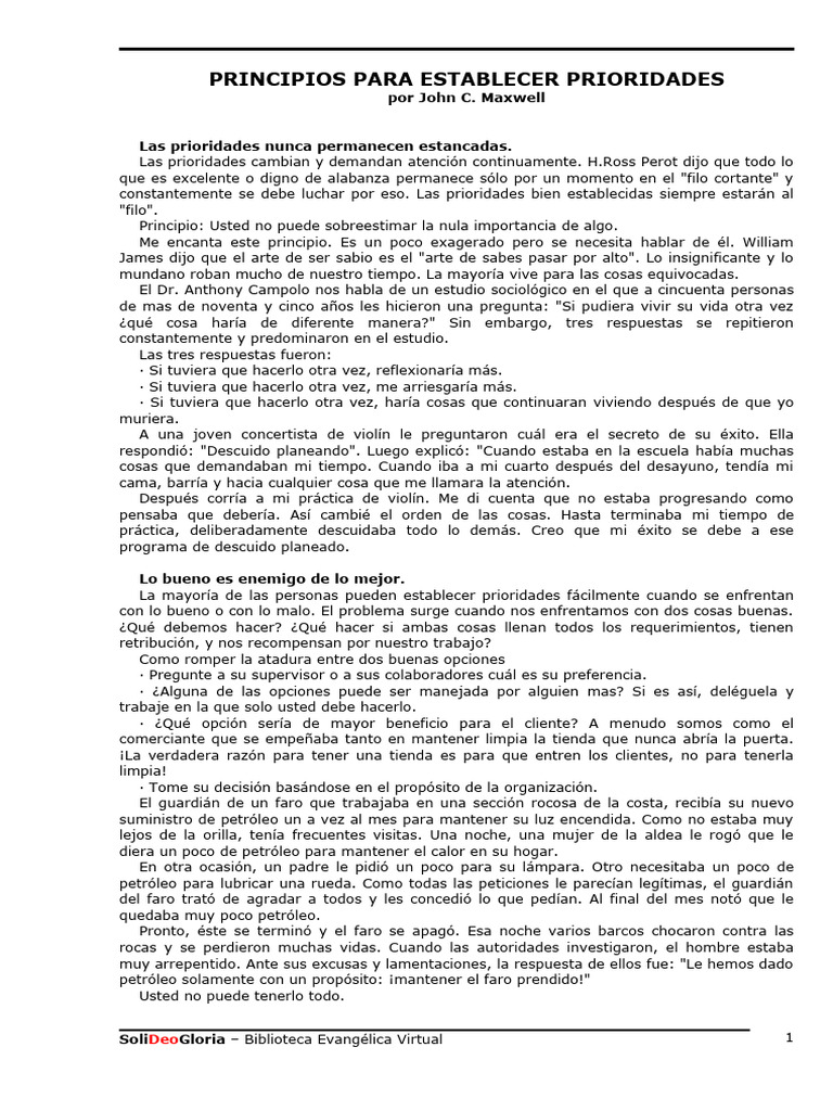 Principios Para Establecer Prioridades (Jhon Maxwell) | PDF